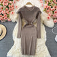 Age reducing sweet baby collar tight elastic knitted dress  2914