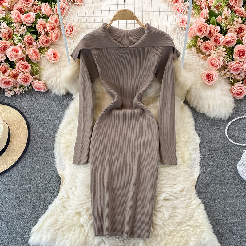 Age reducing sweet baby collar tight elastic knitted dress  2914