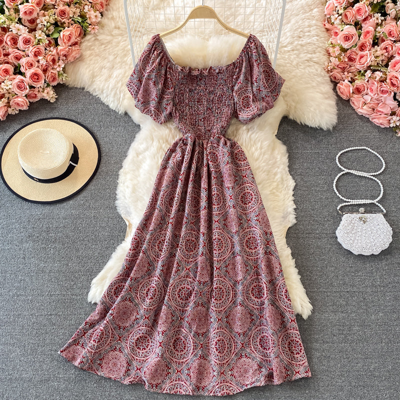 Robe slim à col carré et manches bouffantes 3061