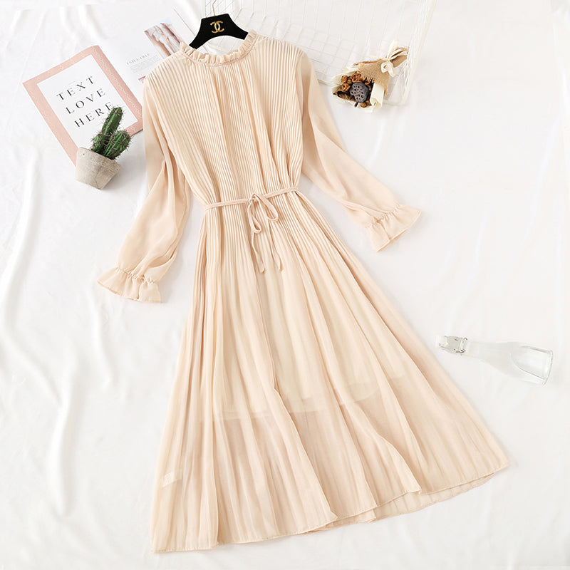 Robe à pointes de vague nouvelle robe d'automne et d'hiver jupe longue en mousseline de soie à fleurs cassées rétro française 2128