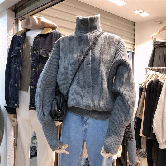 Veste pull, épaissie, ample, paresseuse, col roulé, nouveau cardigan à manches chauve-souris d'hiver 1399
