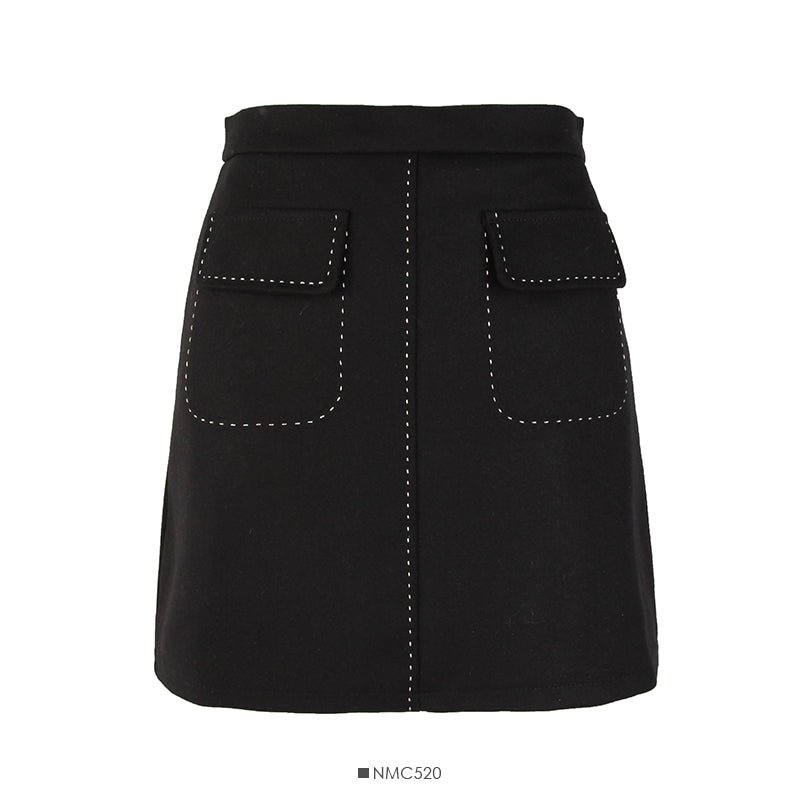 Simple and versatile open line high waist slim A-line skirt  2605