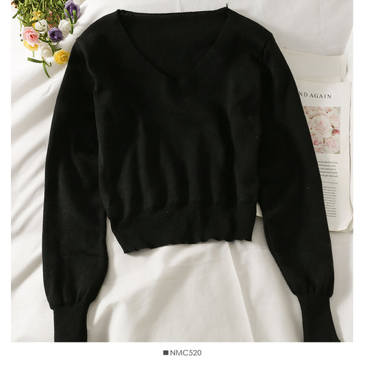Pull col V à manches courtes et longues pour femme de la minorité française 1886