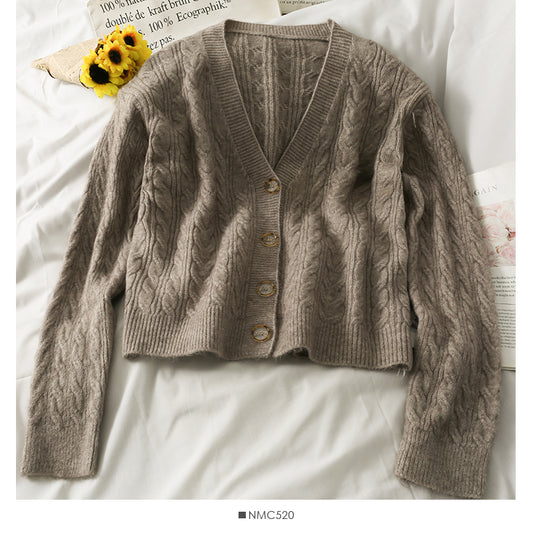 Pull femme en lin simple boutonnage col V 1858