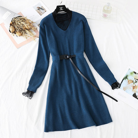 Sweater lace backing temperament fake two skirts  2220