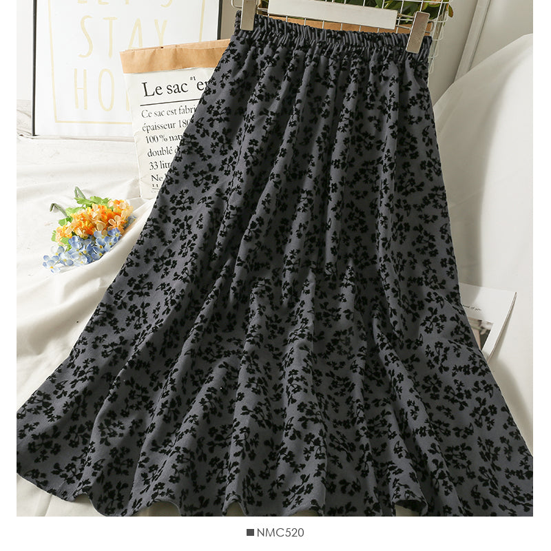 Jupe fine à taille élastique style Hong Kong à fleurs vintage 2549