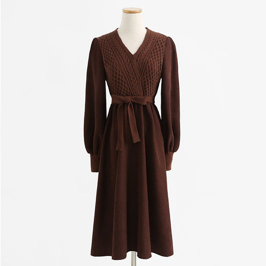 Premium lace up wool dress with bottom skirt  2332