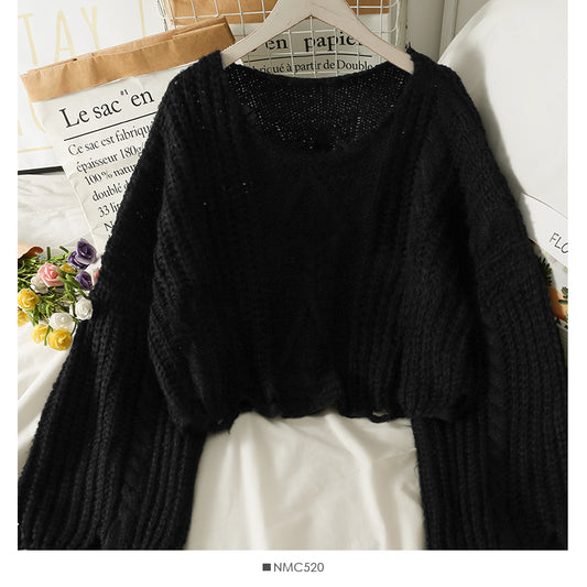 Pull femme automne ample mince une ligne épaule exposée clavicule pull 1904