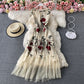 Robe col rond brodée de roses en maille vintage française 2942