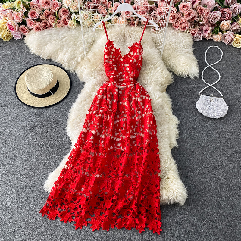 Robe en dentelle hydrosoluble évidée à une épaule 2801