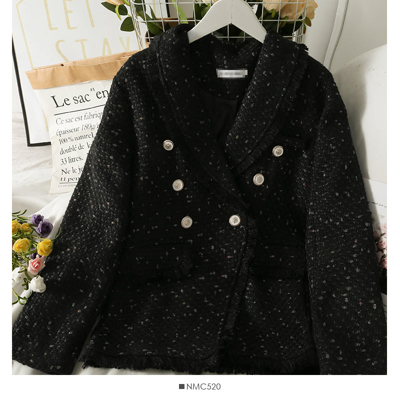 Korean fashion versatile rough edge suit collar foreign style single breasted coat  2111