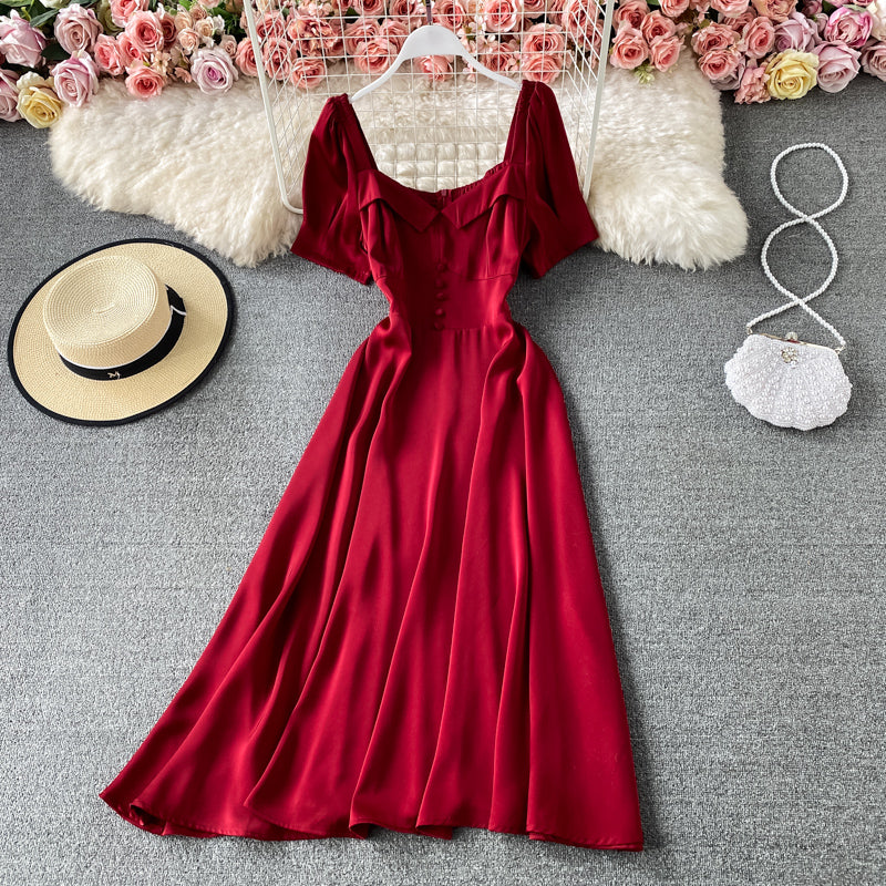 Robe taille fine, style étranger, manches bouffantes, col carré 3045