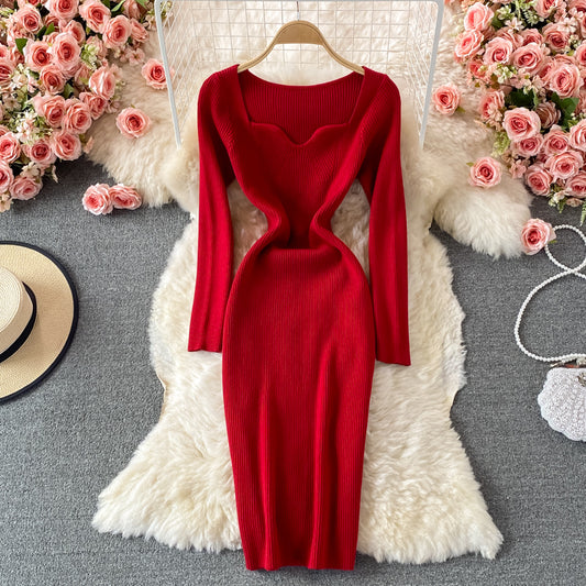 Small fragrance knitted dress French Retro  3074