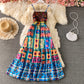 Robe à bretelles en broderie ethnique imprimée 3439