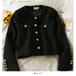 Hong Kong Style Vintage tweed round neck single breasted cardigan small coat  2108