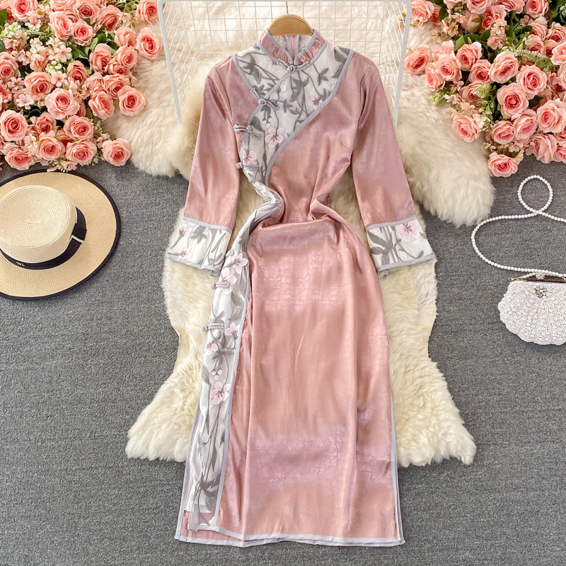Cheongsam amélioré à col montant brodé de l'industrie lourde rétro 3350