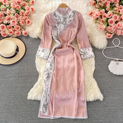 Cheongsam amélioré à col montant brodé de l'industrie lourde rétro 3350