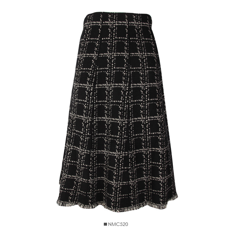 Slim Plaid medium length skirt with tassel Knit Skirt  2586