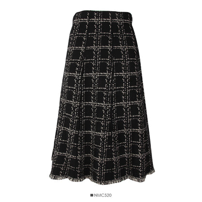 Slim Plaid medium length skirt with tassel Knit Skirt  2586
