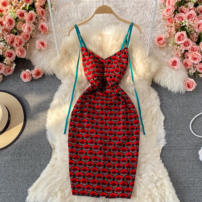 Jupe fleurie sexy dos nu slim robe portefeuille aux hanches 2822