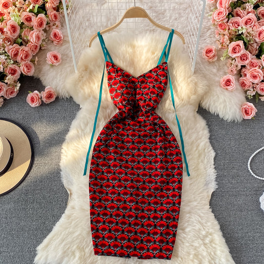 Floral skirt sexy backless slim Hip Wrap Dress  2822