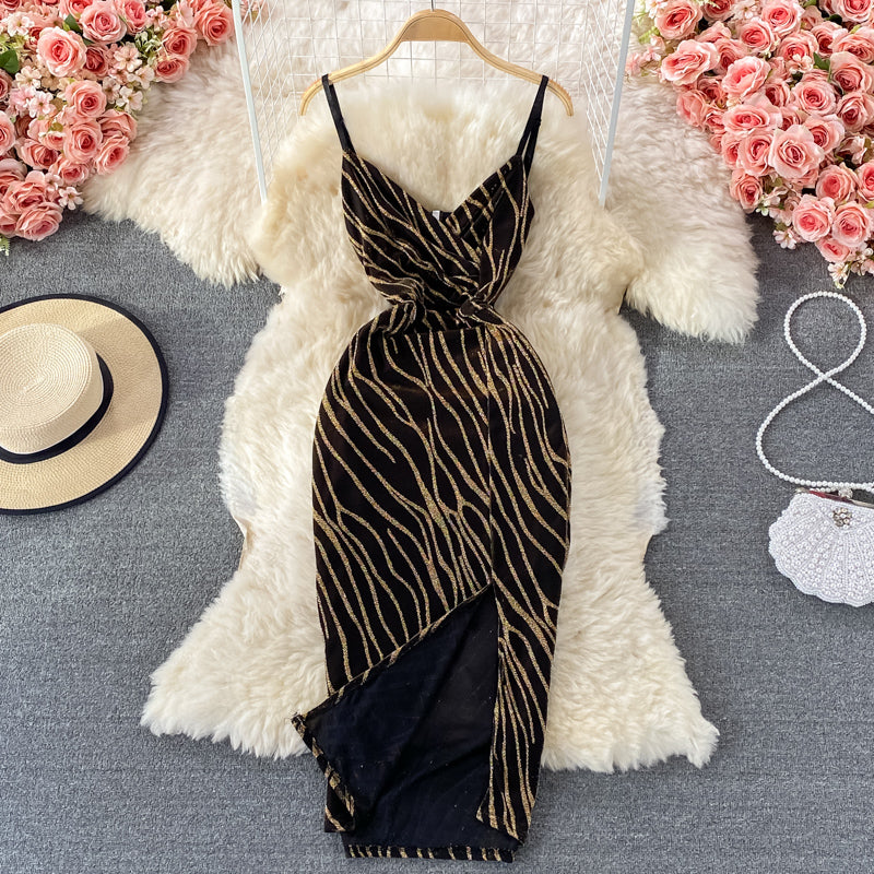 Zebra cut slim split strap skirt  2983