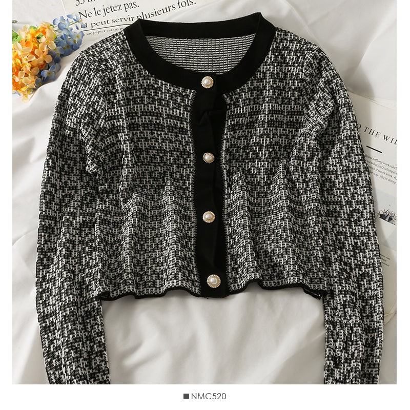 Pull à carreaux à simple boutonnage et col rond vintage coréen 2030