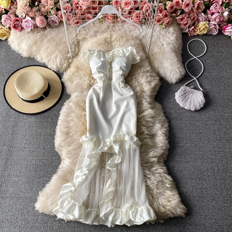 Robe sexy en queue de poisson avec sac à bandoulière exposé sans bretelles 3289