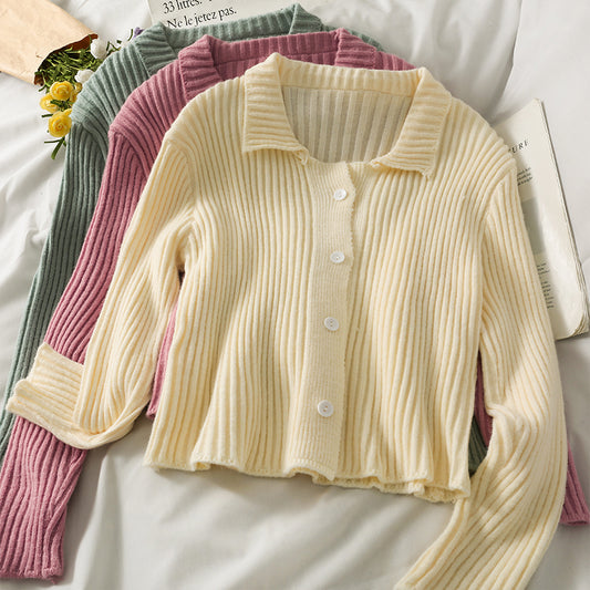 Pull cardigan à simple boutonnage à rayures verticales slim slim pour femme 2028