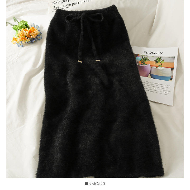 Plush medium length high waist slim skirt  2597