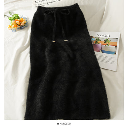 Plush medium length high waist slim skirt  2597