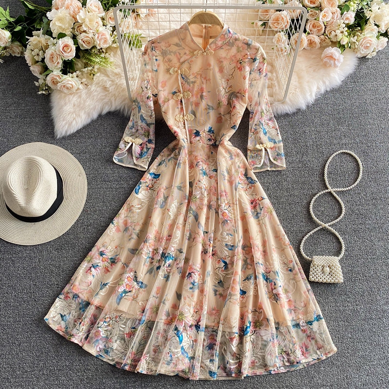 Nouvelle robe brodée cheongsam 2963