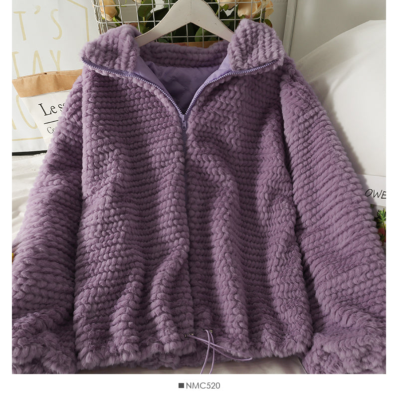 Plush thickened Lapel bubble sleeve cardigan coat  2116