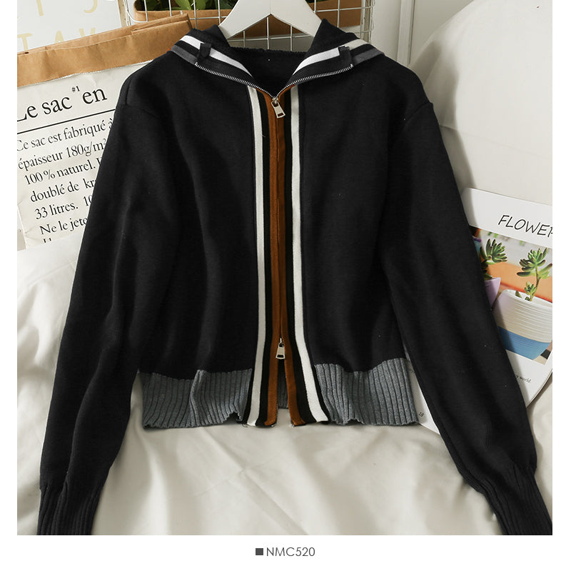 Pull à capuche pour femme, pull ample à rayures et fermeture éclair 2014