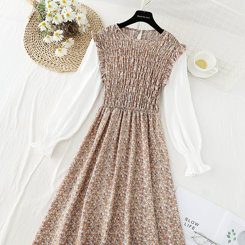 New female floral dress design sense of minority tea break skirt Kikyo early autumn  2414