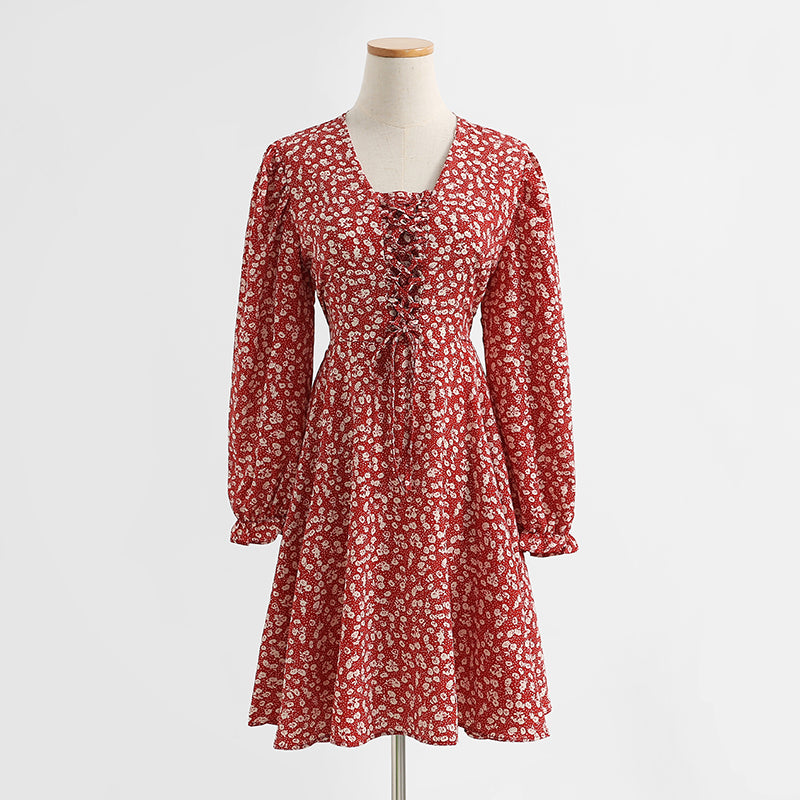 Dress long sleeve bandage floral FAIRY DRESS Vintage Chiffon  2428