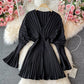 High end temperament pleated white dress  2729