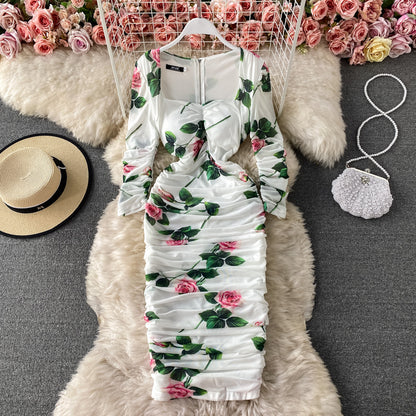 Robe cache-cœur à col carré et élastique en maille 2838