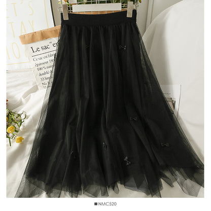Three dimensional bow high waist medium length skirt  2564