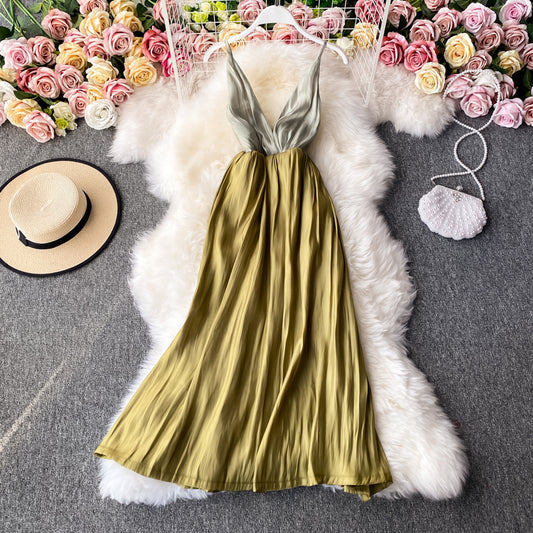 Low cut suspender with open back and waist to show thin dress  2835