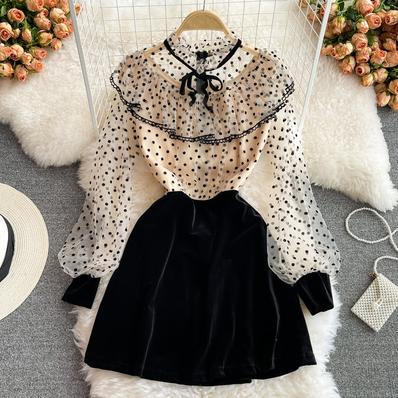 Robe de fée super fée en velours à pois et maille cousue 3257