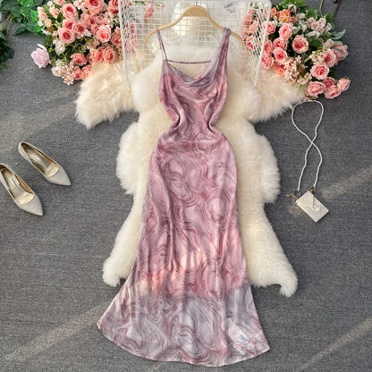 Robe à bretelles à col pendant et à fleurs cassées, premier amour français 3331