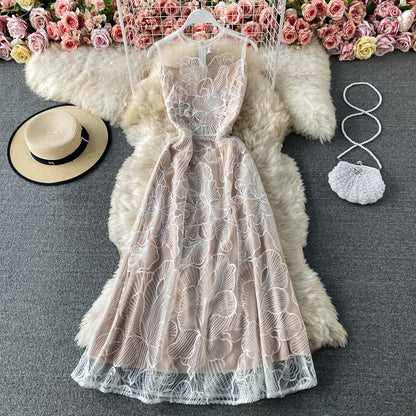 Nouvelle robe en dentelle à col rond pour fête, tempérament de célébrité 3296