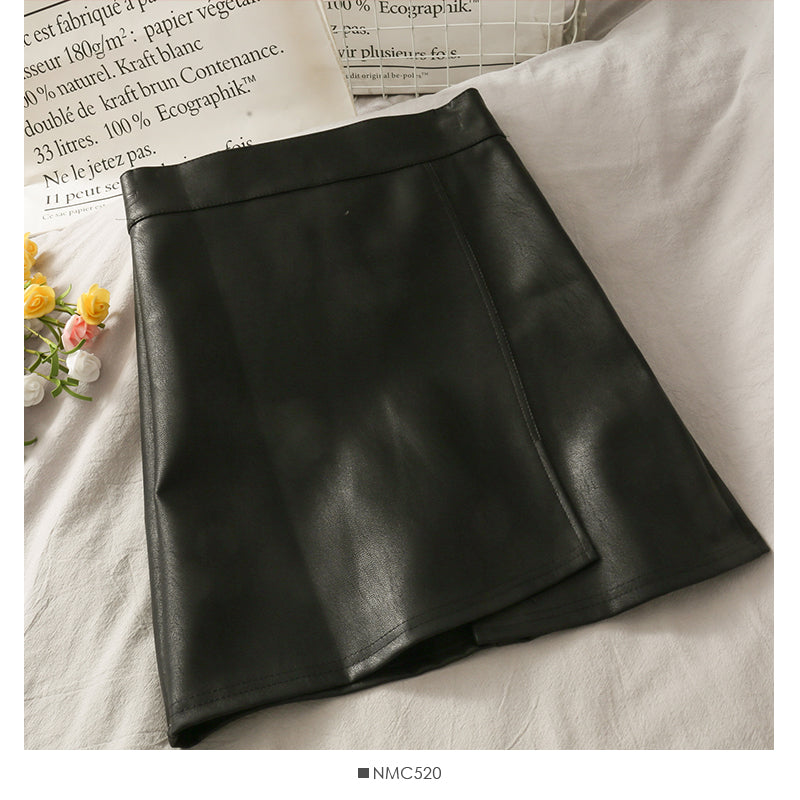 Jupe portefeuille taille haute polyvalente de couleur unie irrégulière 2536