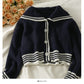 Pull cardigan court à simple boutonnage et à gros revers à rayures coréennes 2051