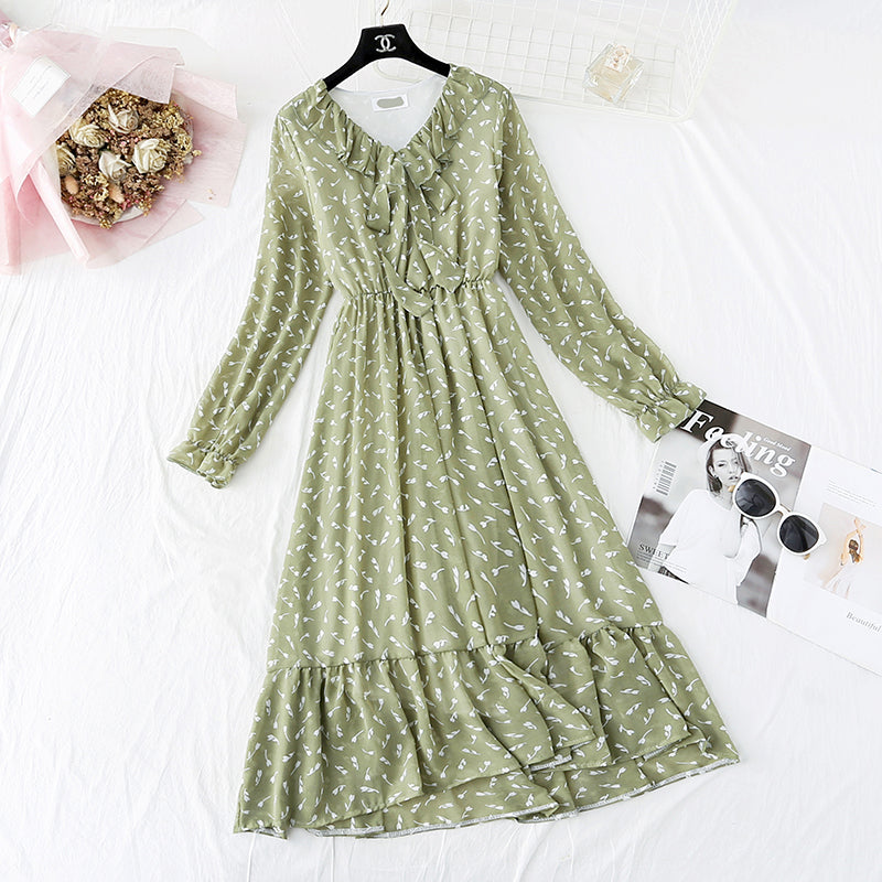 French retro Floral Dress Chiffon Dress fairy super fairy series  2376