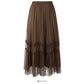 Women's medium length high waist gauze skirt with stitching  2566