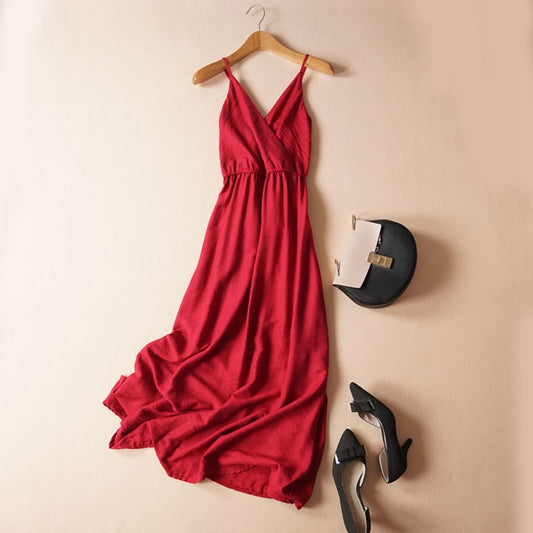 Robe de plage sexy à bretelles et col en V et dos nu 3274