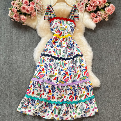 Robe imprimée à taille fine et à bretelles, grande taille, 3321