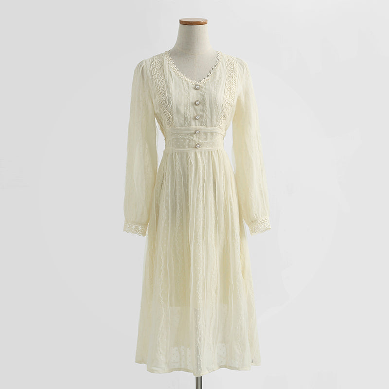 New women's skirt retro stitching lace fairy skirt temperament gentle dress  2247